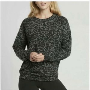 Athleta Studio to Street Black/Gray Animal Print Crewneck Sweatshirt Size Sma…